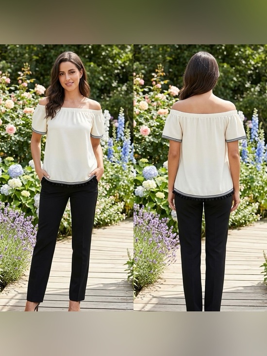 Anthropologie Tops - Anthropologie Paper Crane Women’s Off The Shoulder Cream Boho Peasant Top Size S